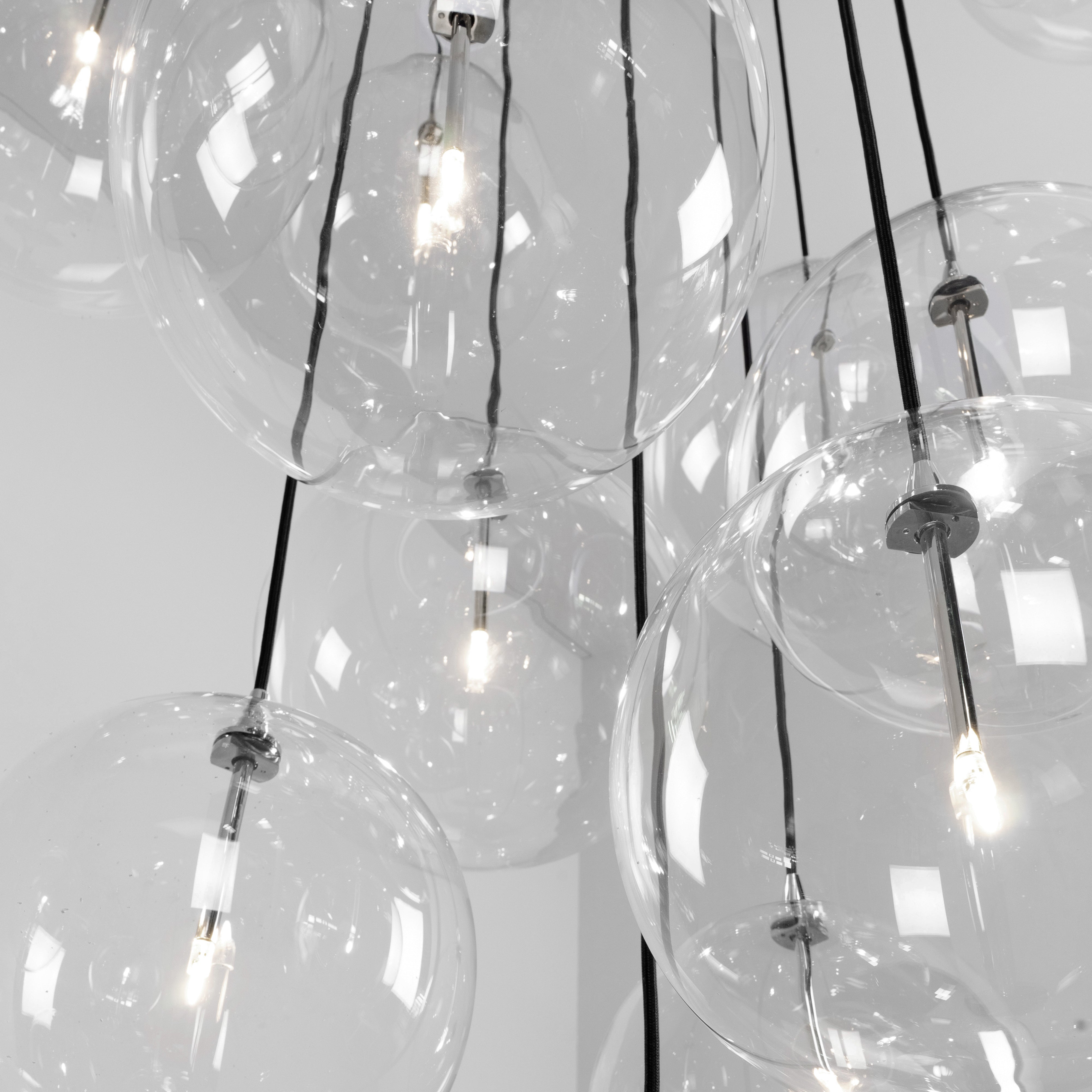 Schwung Cluster 13 Polished Nickel Transparent Globe Mix Chandelier